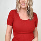 Fawnfit Basic Ribbed Fitted Tee with Built In Bra