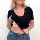 Fawnfit Basic Ribbed Fitted Tee with Built In Bra